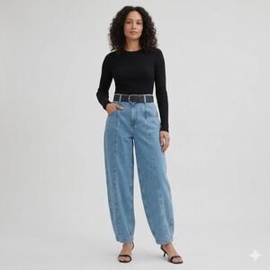 & Other Stories Stockholm Atelier Light Wash High Waist Seamed Barrel Jeans US 2